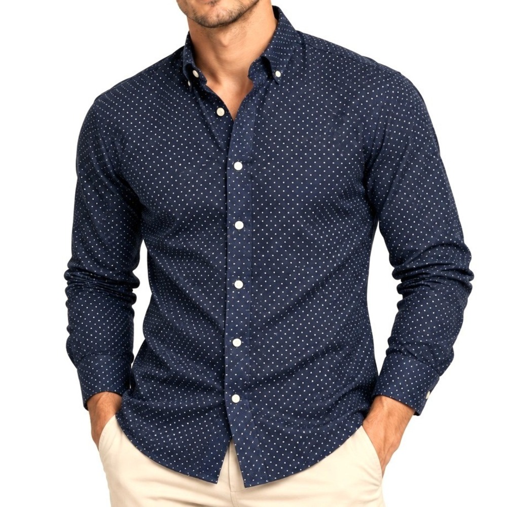 Polo Ralph Lauren Shirt Men L Navy Polka Dot Slim Fit Button Down Cotton Preppy